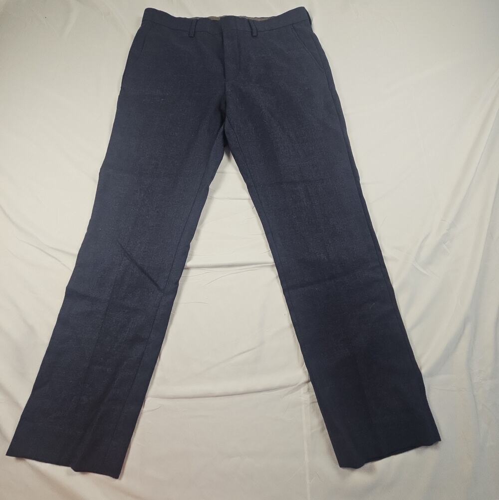 Men's J.Crew Bowery Slim Dress Pants Navy 100% Wool Flat Front Trousers
